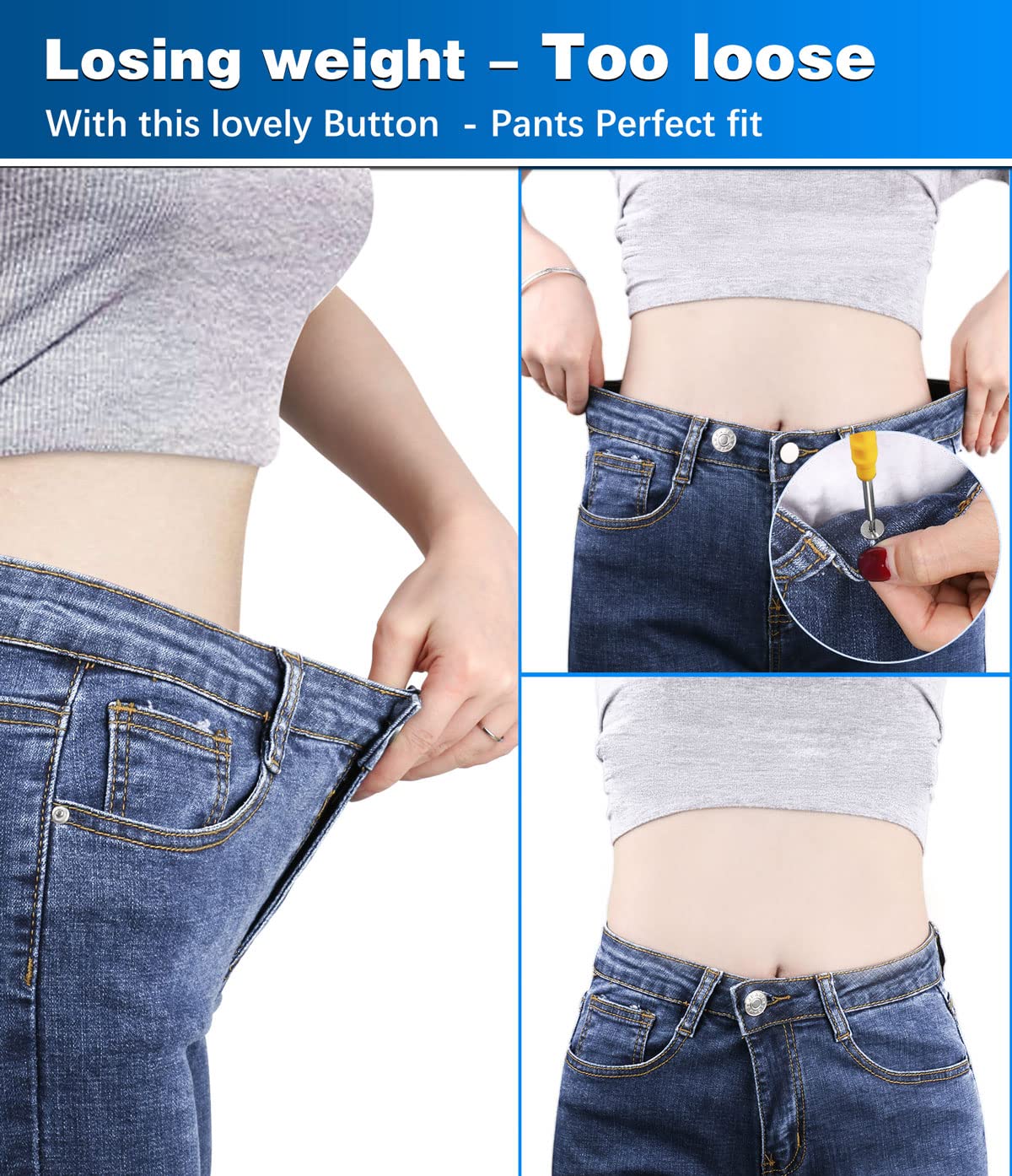 Jeans Button Replacement No Sew: YUANHANG 24 Sets Metal Buttons for Pants - Instant Adjustable Button - Tighten Waist Size by 1 Inch or Extend an Extra Inch - Contains A Removable Screwdriver