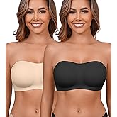 DEANGELMON Strapless Bras for Women Seamless Padded Bandeau Bra Non-Slip Silicone Tube Top Wireless Push Up Bralettes