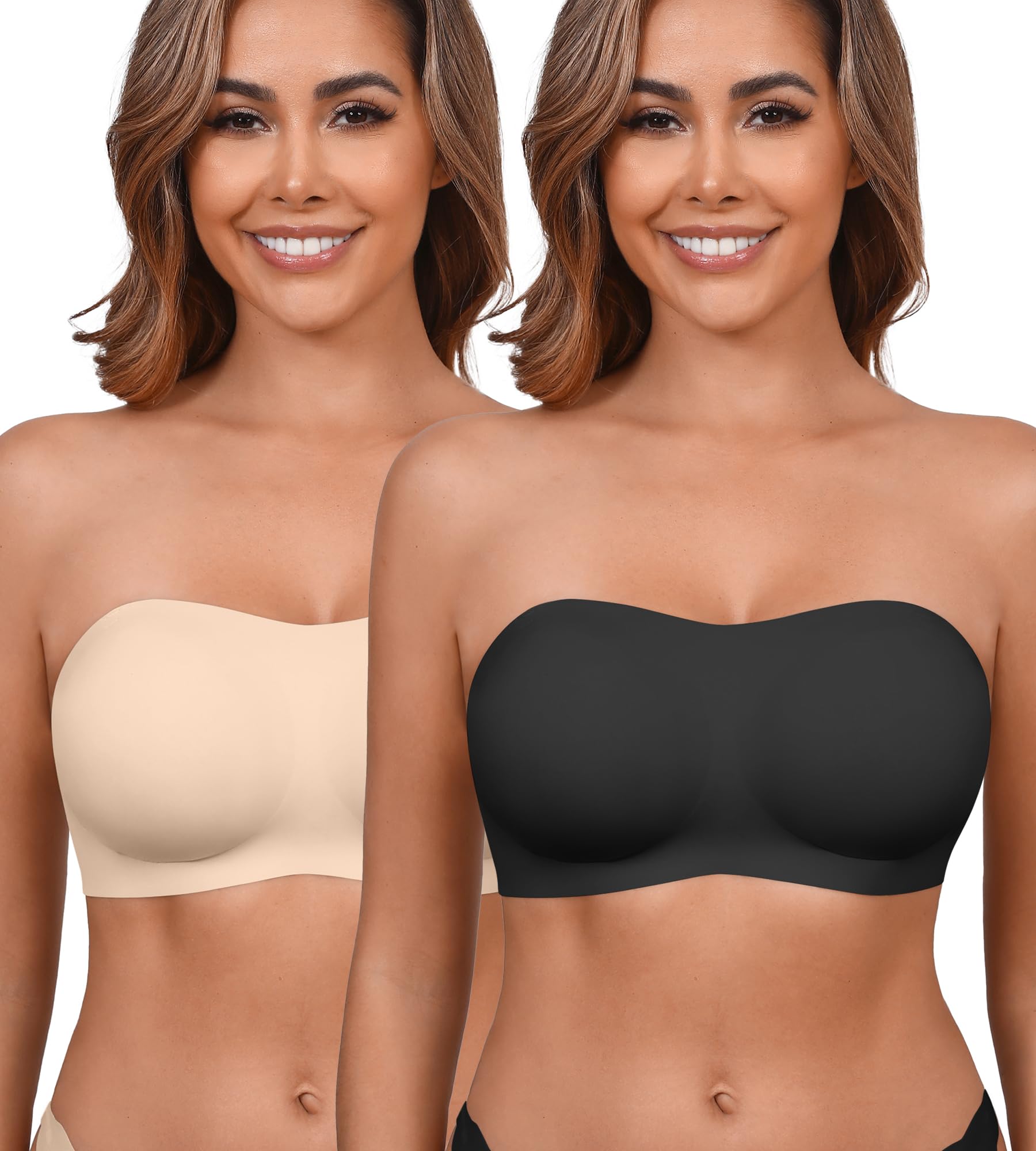Photo 1 of DEANGELMON Strapless Bras for Women Seamless Padded Bandeau Bra Non-Slip Silicone Tube Top Wireless Push Up Convertible Bralettes(2P5,S)