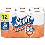 Scott ComfortPlus Toilet Paper, 12 Double Rolls, 231 Sheets per Roll, Septic-Safe, 1-Ply Toilet Tissue