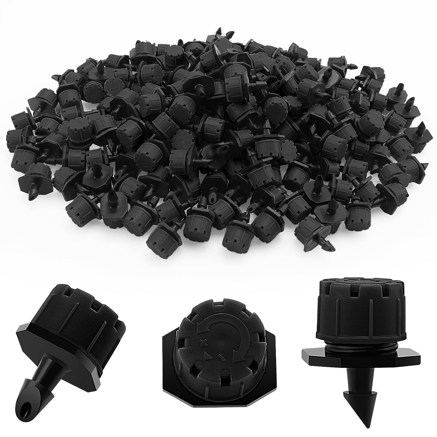 VooGenzek 200 PCS 1/4 Inch Adjustable Irrigation Dripper Sprinklers, Micro 8-Hole Emitter Drippers for Irrigation System, Anti-clogging Watering Sprinklers for Garden, Lawn, Greenhouse, Black