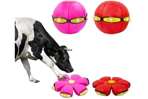OOXYG 2Pcs Cow Ball Toy, Herding Flying Saucer Ball for Horse Dog with 3 Lights, Interactive Training Exercise Enrichment Balls to Play Reduce Anxiety Relieve Stress Red and Pink