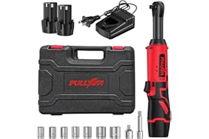 FULLYEA Electric Ratchet Wrench Set,12V Cordless Ratchet Wrench 3/8", 400 RPM Power Ratchet Tool Kit with LED Light, 7 Sockets, 1/4" adapter, 2 Packs 2000mAh Lithium-Ion Battery and Fast Charger