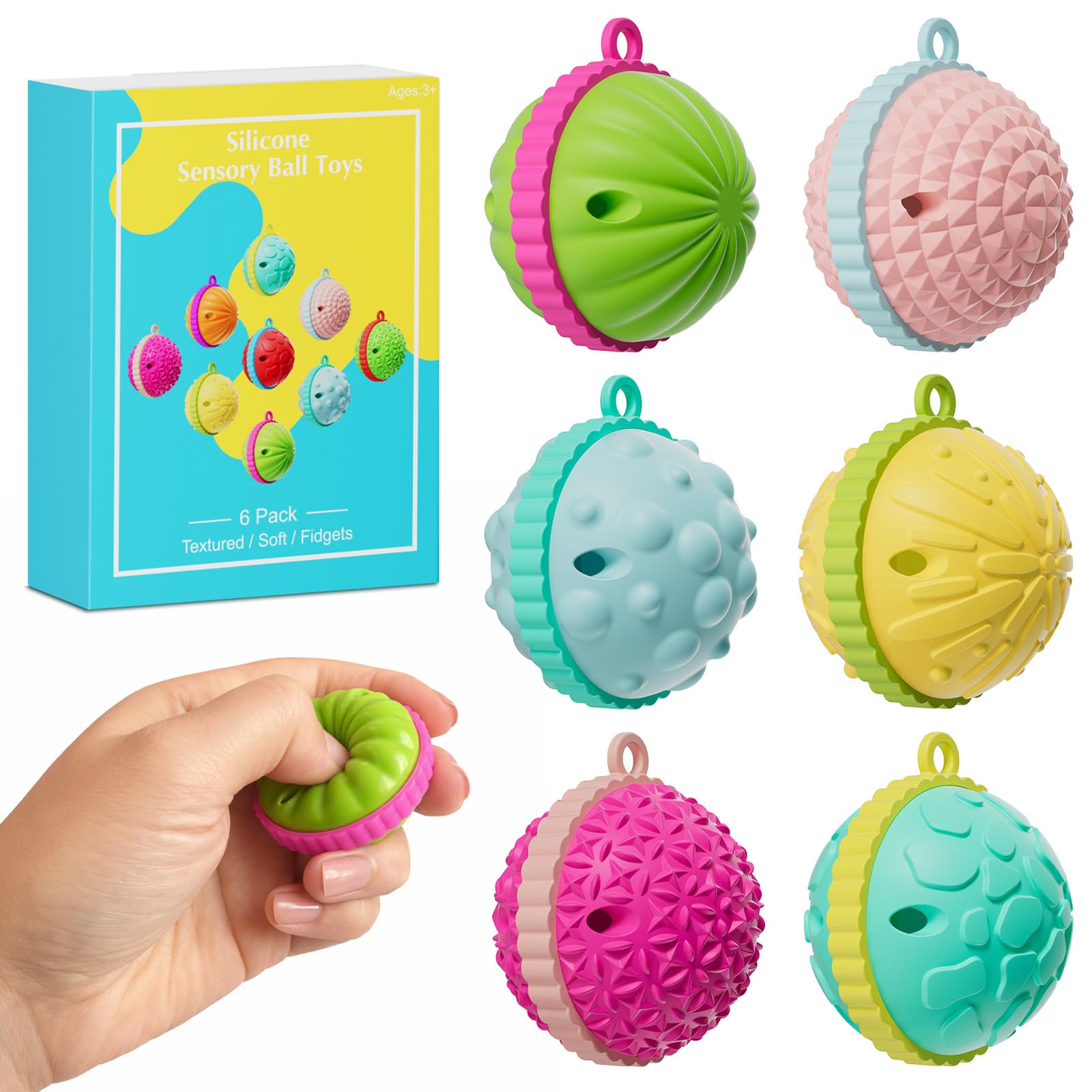 Photo 1 of ***MISSING 3 -SELLING AS IS*** Fidget Toys for Adults Kids, 3PCS Textured Sensory Ball Toys for Stress Anxiety Autistic ADHD, Calm Down Travel Airplane Essentials Students Prizes Toys, Stuffers Gifts for Teen Boys Girls