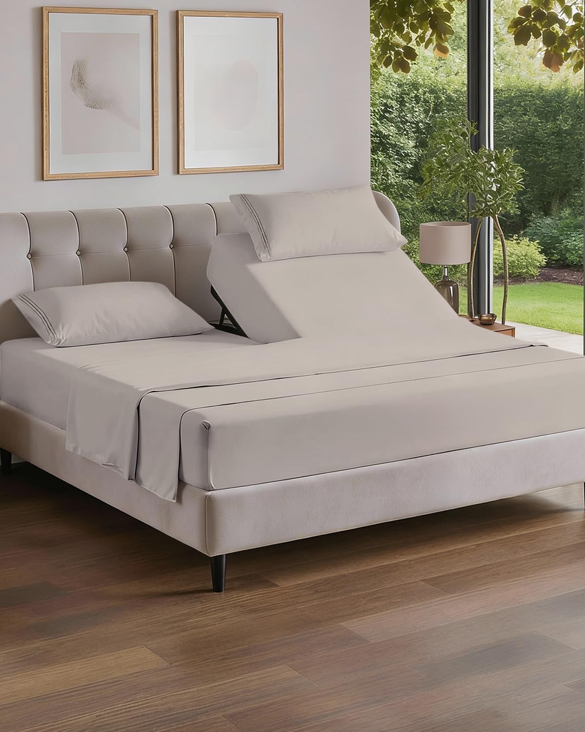 Photo 1 of Flex Top Split Head King 4 Piece Sheet Set - Comfy Breathable & Cooling Bed Sheets Set - Hotel Luxury Bedding for Women, Men, Kids, Teens, Boys & Girls - Deep Pockets, Soft and Oeko-Tex - Light Grey