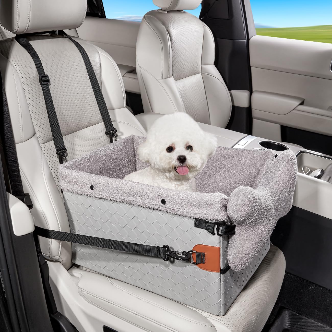 Photo 1 of TKYZ Dog Car Seats for Small Medium Dogs,PU Leather Car Seat Boosters,Foldable Puppy Cat Carseats (Grey, Small Dog)