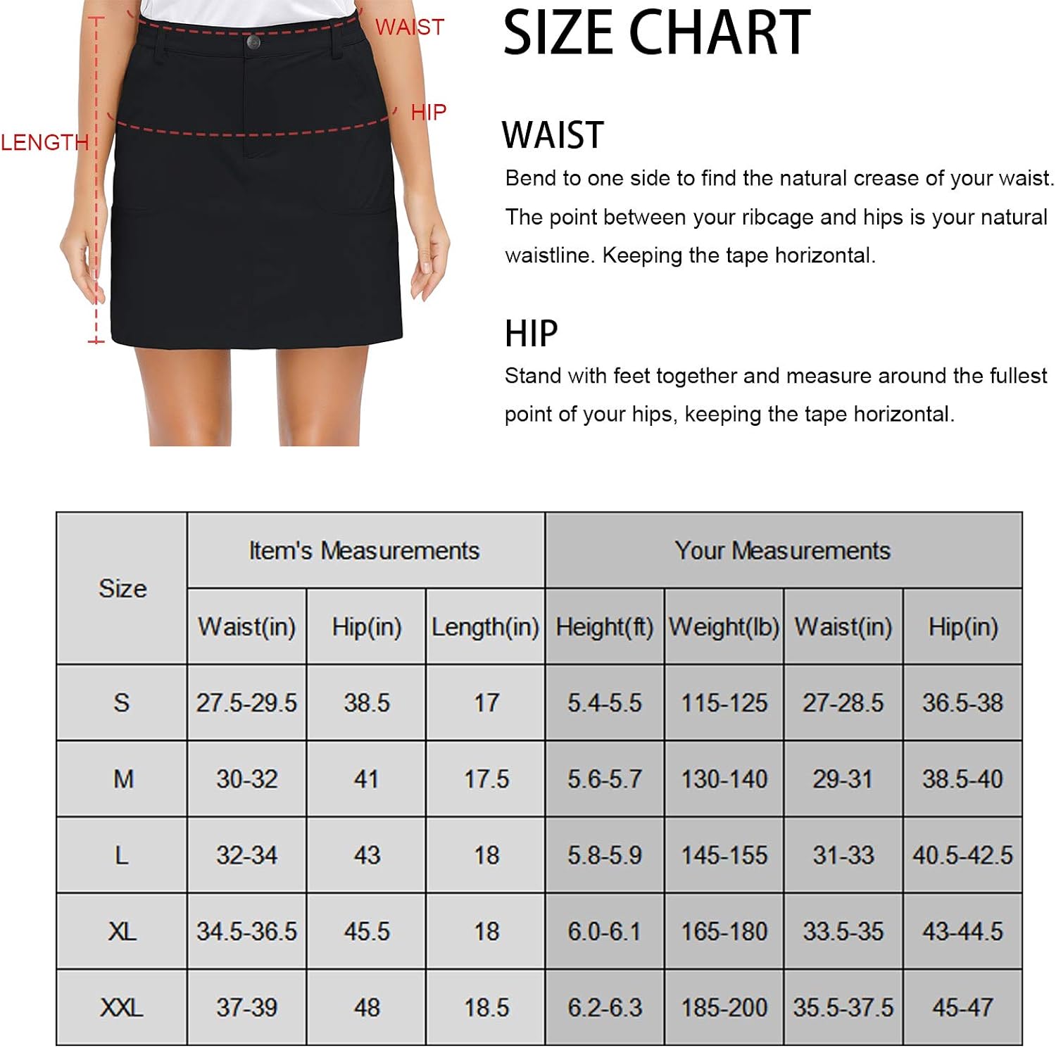 Libin Women's Outdoor Skort Golf Skort Casual Skort Skirt with 4 Zip Pockets UPF 50 Quick Dry Active Hiking: Clothing