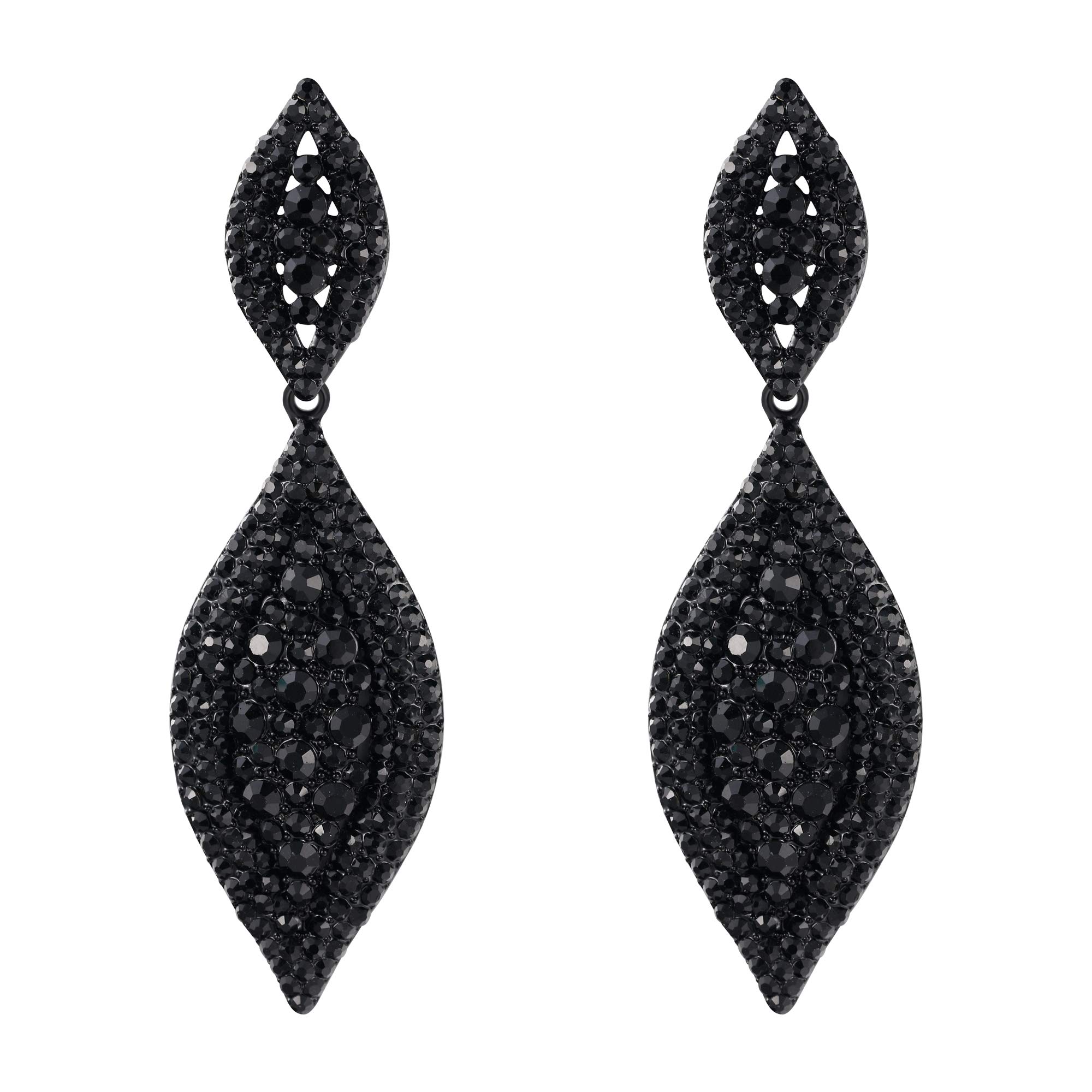 EVER FAITH Black Earrings Sparkly Crystal Teardrop Statement Drop Dangle Pierced Earring for Women Costume Jewellery Black-Tone — image 1