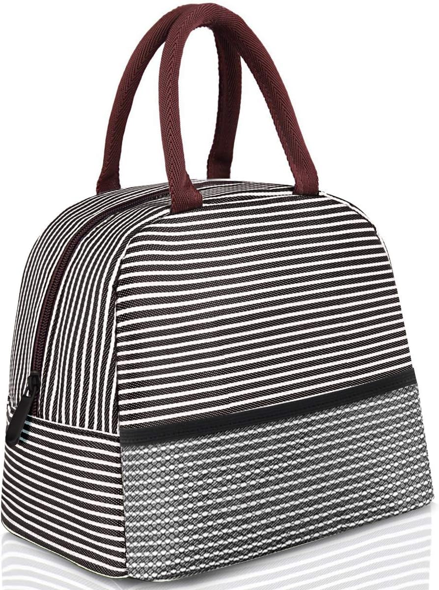 YumSur Lunch Box, Brown Stripe Reusable Food Insulated Lunch Bags Tote with Cold Heat Preservation for Kids Students Adults Men Women