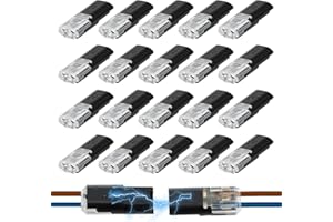RJLCTH Double Wire Plug in Connector, 2-Pin Low Voltage Wire Connector with Locking Buckle, No-Stripping Quick Splice Clips for 22–18 AWG LED Strip Light＆Electrical Cable (20 Pcs)