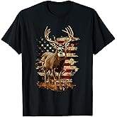 Whitetail Buck Deer Hunting 4th of July USA American Flag T-Shirt