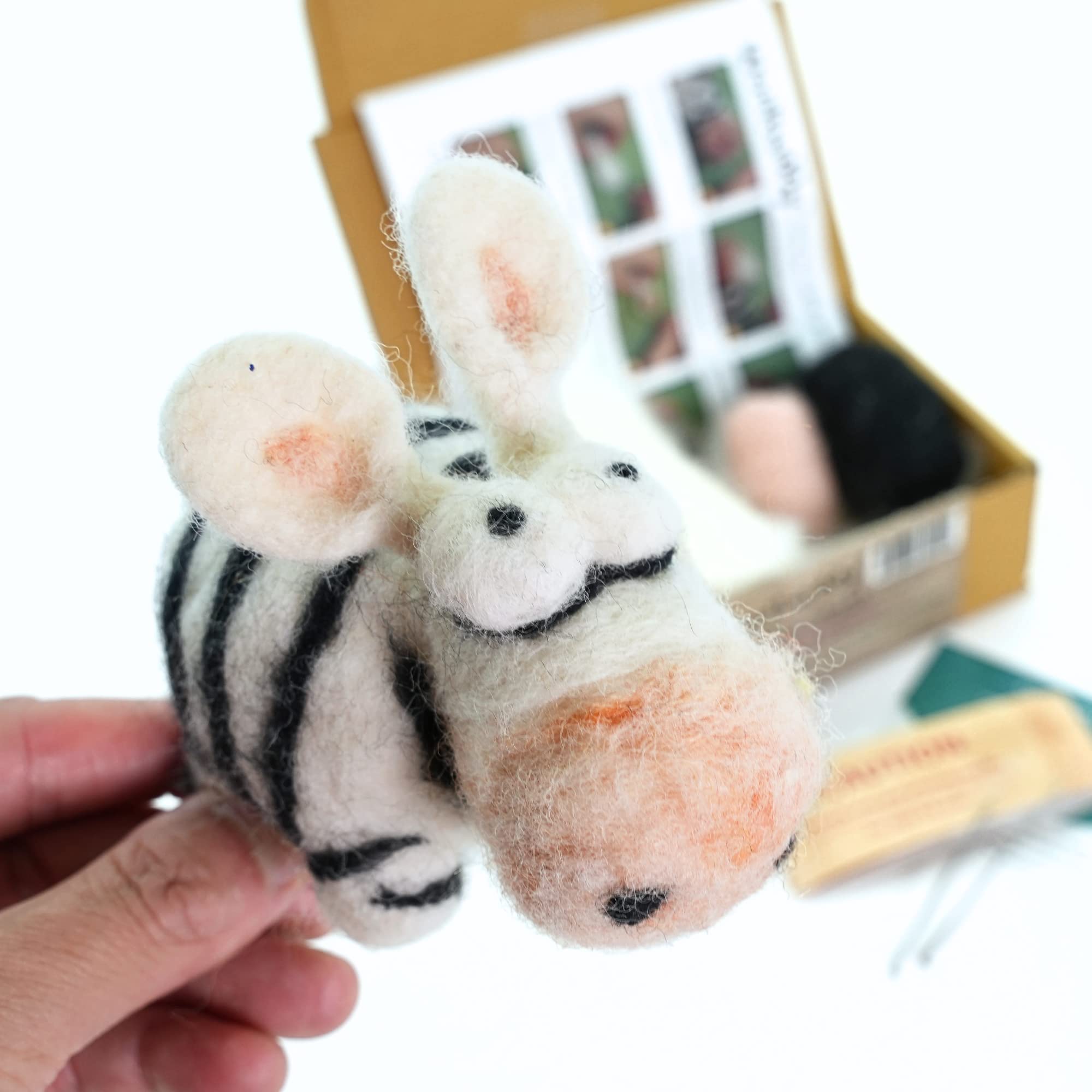 Woolbuddy Needle Felting Kit for Beginners Adults, Zebra Felt Animal DIY Project, Complete Kit with Wool, Two Needles, and Step Guide