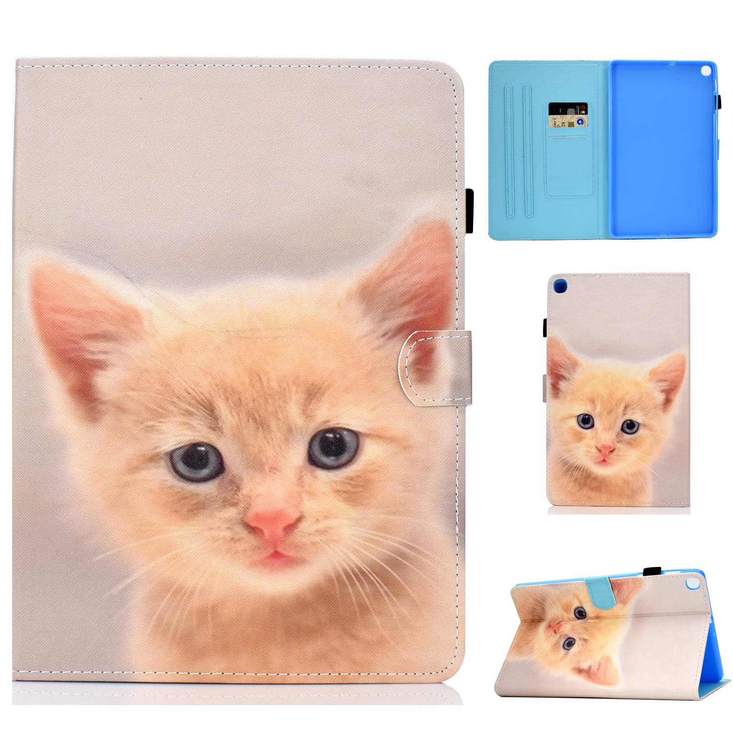 CaseFun Samsung Galaxy Tab A 10.1 2019 Case Cat, PU Leather Stand Flip Folio Cover Multi-angle with Card Slots for Samsung Tab A T510/T515 10.1 2019 Cute Animal