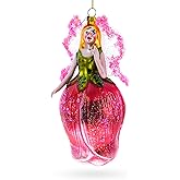 Enchanting Fairy in a Rose Dress Glass Christmas Ornament