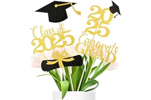 Babycop Graduation Decorations 2025 – 20PCS Graduation Centerpieces for Tables in 5 Black & Gold Designs, Class of 2025 Table Decorations for Grad Party, Photo Props/Flower Arrangement