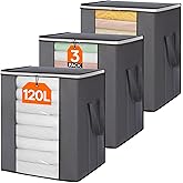 Lifewit 120L Extra Large Blanket Storage Bags, Foldable Comforter Storage with Reinforced Handles, Clothes Storage Containers for King Comforter, Bedding, Pillow, Sheet, Storage Bin with Lids 3 Pack