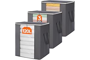 Lifewit 120L Extra Large Blanket Storage Bags, Foldable Clothes Storage Containers with Reinforced Handles, Storage Bin with 