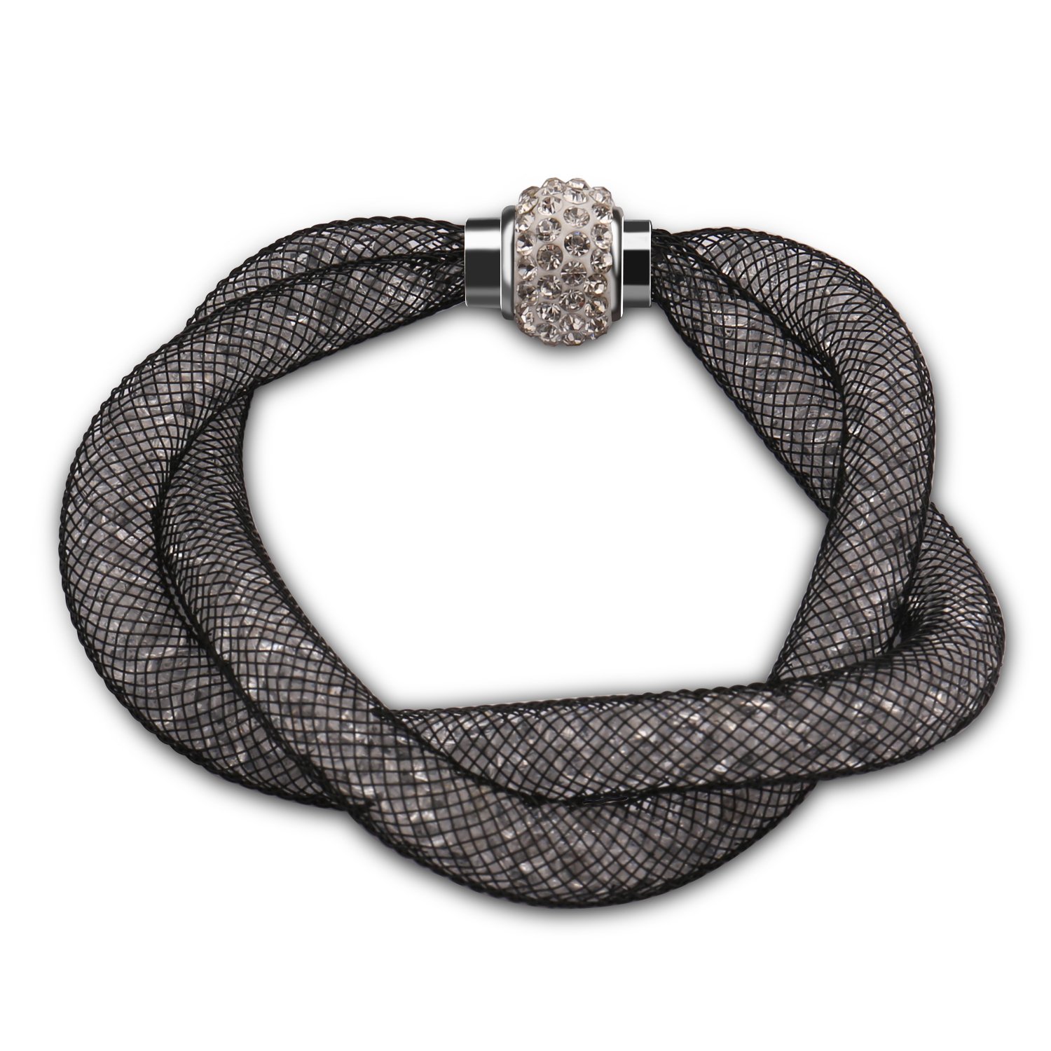 Mesh Double Stardust Bracelets,UHIBROS Stardust Twisted Mesh Bracelets With Crystal Stones Filled Magnetic Clasp Charm Bracelets Bangles Strand Bracelet For Women Gifts