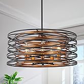 LumFurn 5-Light Farmhouse Drum Chandeliers, 2-Tiers Pendant Light Fixture for Dining Room, Living Room, Bedroom, Adjustable H
