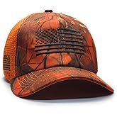 American Flag Hunter Hat Orange Blaze Hunting/Black Micro Mesh Tactical Cap