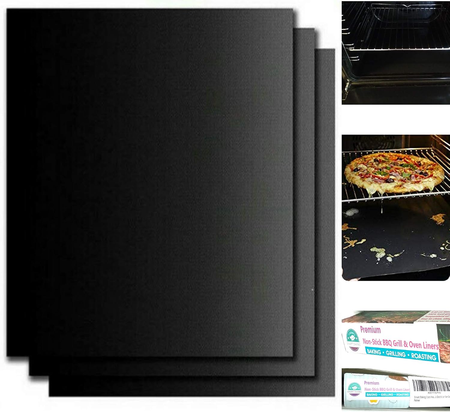 Smart Baking 3 pcs Heavy Duty Teflon Oven Liners, Black, 33 x 40 cm