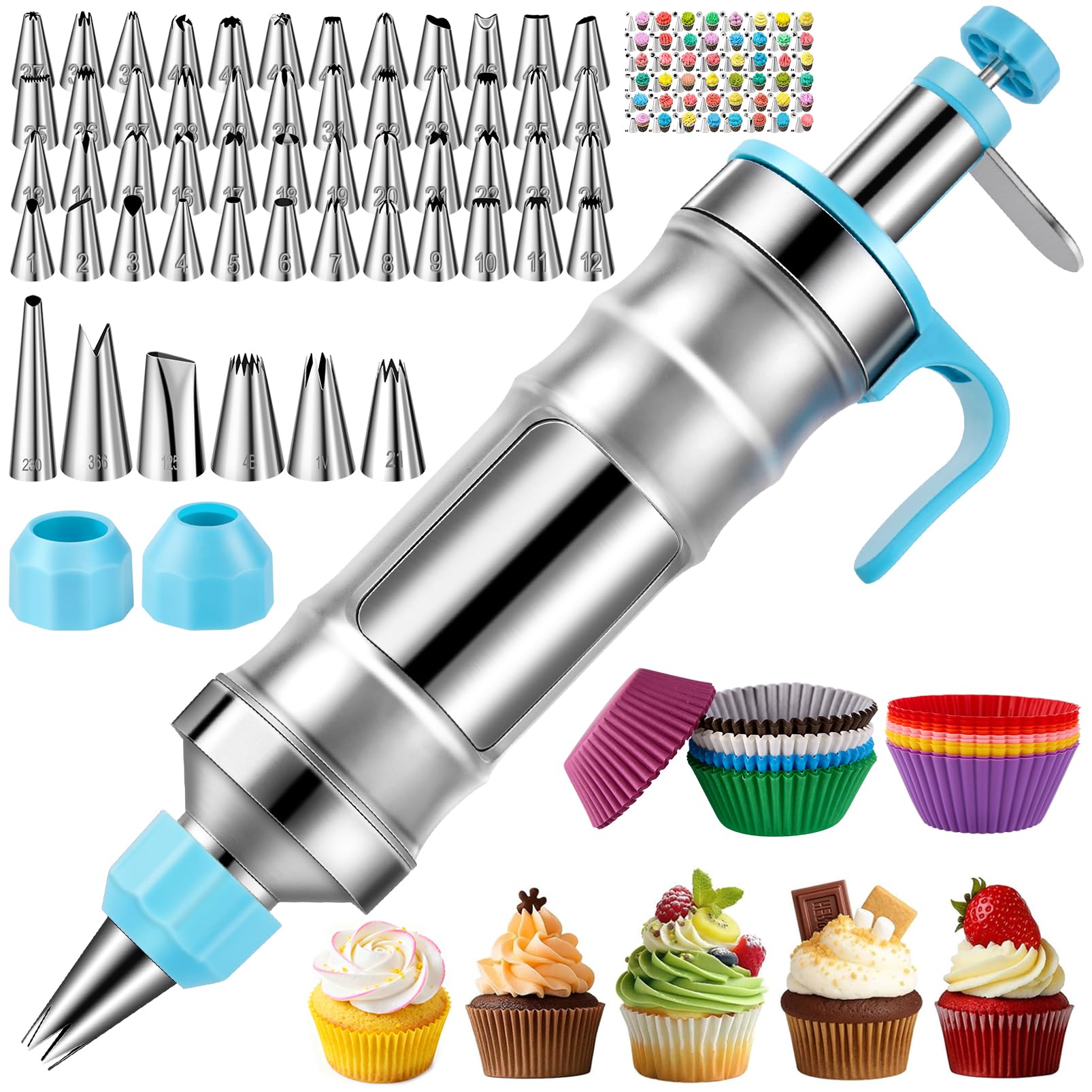 Photo 1 of Cake Decorating Tools Supplies Kit: 164pcs Baking Accessories, Dessert Piping Syringe and Icing Tips Set - Puffs Cupcake Frosting Piping Bakery Set for Adults Beginners or Professional, Blue
