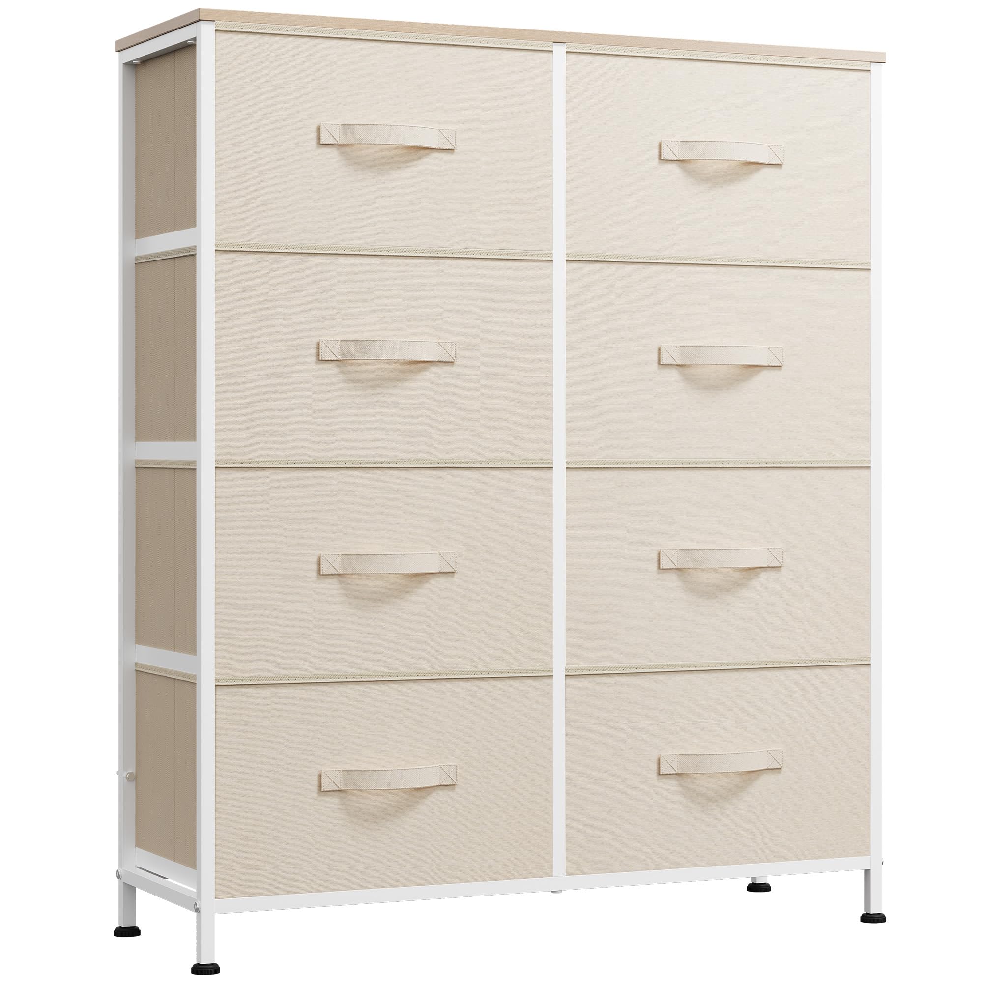 WLIVE Fabric Dresser for Bedroom, Tall Dresser with 8 Drawers, Storage Tower with Fabric Bins, Double Dresser, Chest of Drawers for Closet, Playroom, Dormitory, Cream White Image
