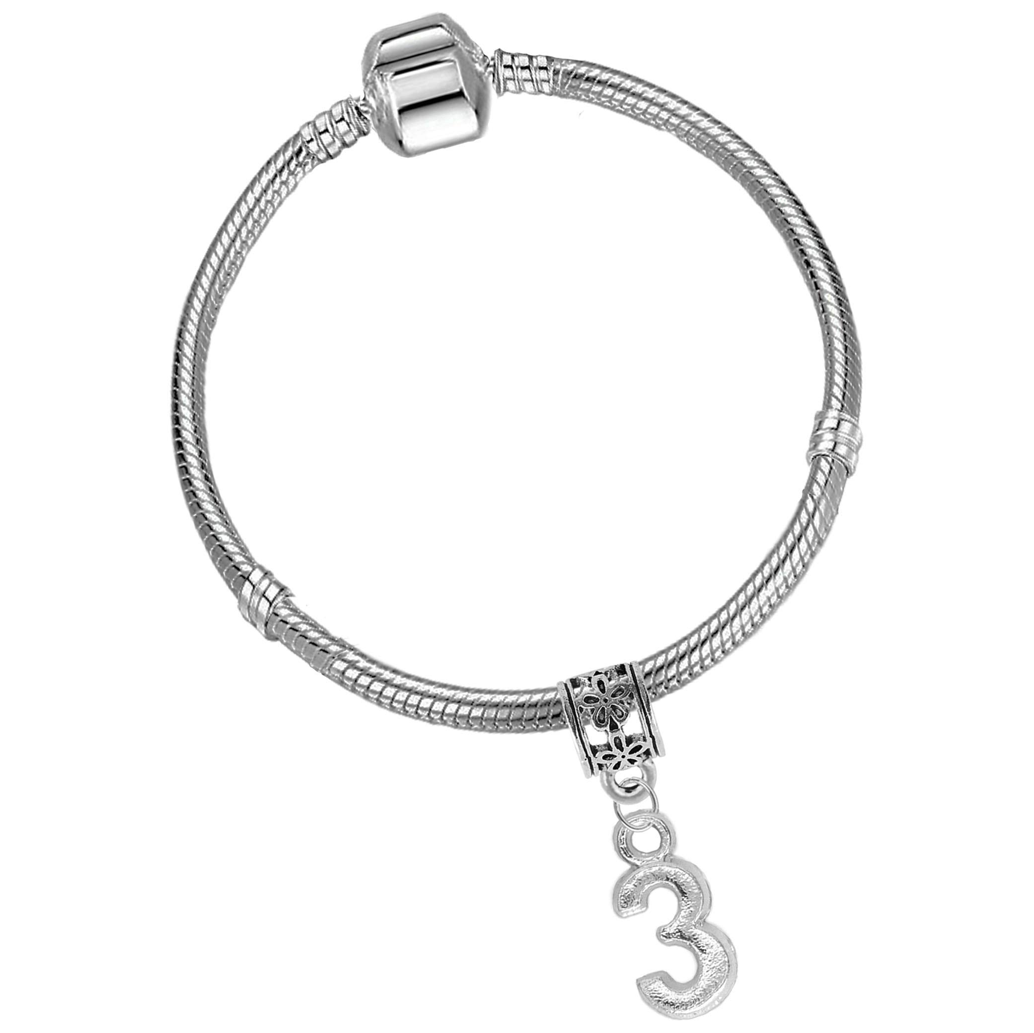 Girls 3rd Birthday Silver Plated Starter Charm Bracelet with Gift Box