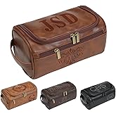 Personalized Leather Toiletry Bag for Men with Hook, Groomsmen Gifts Travel Bag Laser Engraved Name Monogram PU Leather Gift 