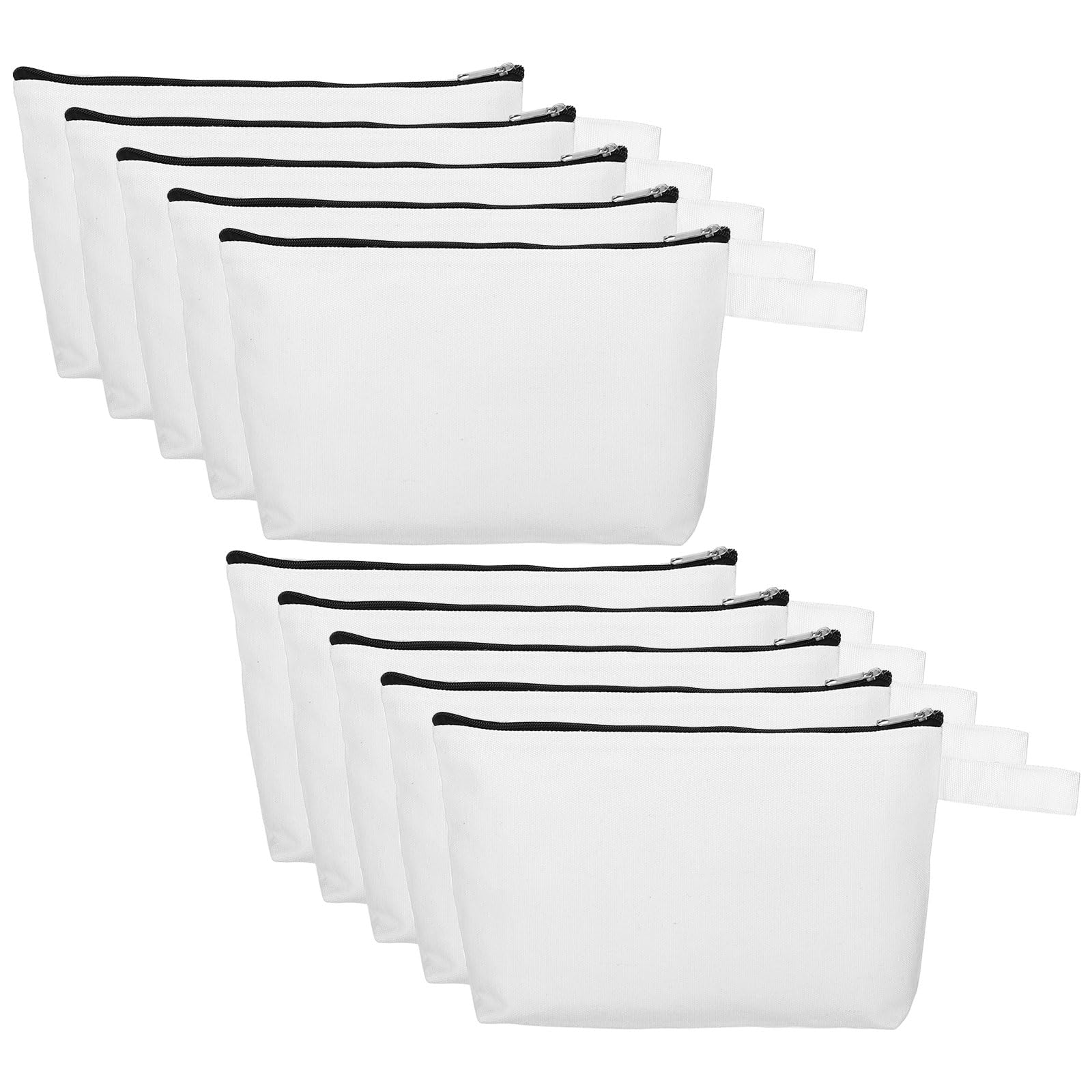 PATIKIL 10.2 x 5.5 Canvas Makeup Bags with Strap, 10 Pack Pencil Multipurpose Cosmetic Zipper Bag Case Travel Toiletry Storage Pouch Organizer for Home Office, White