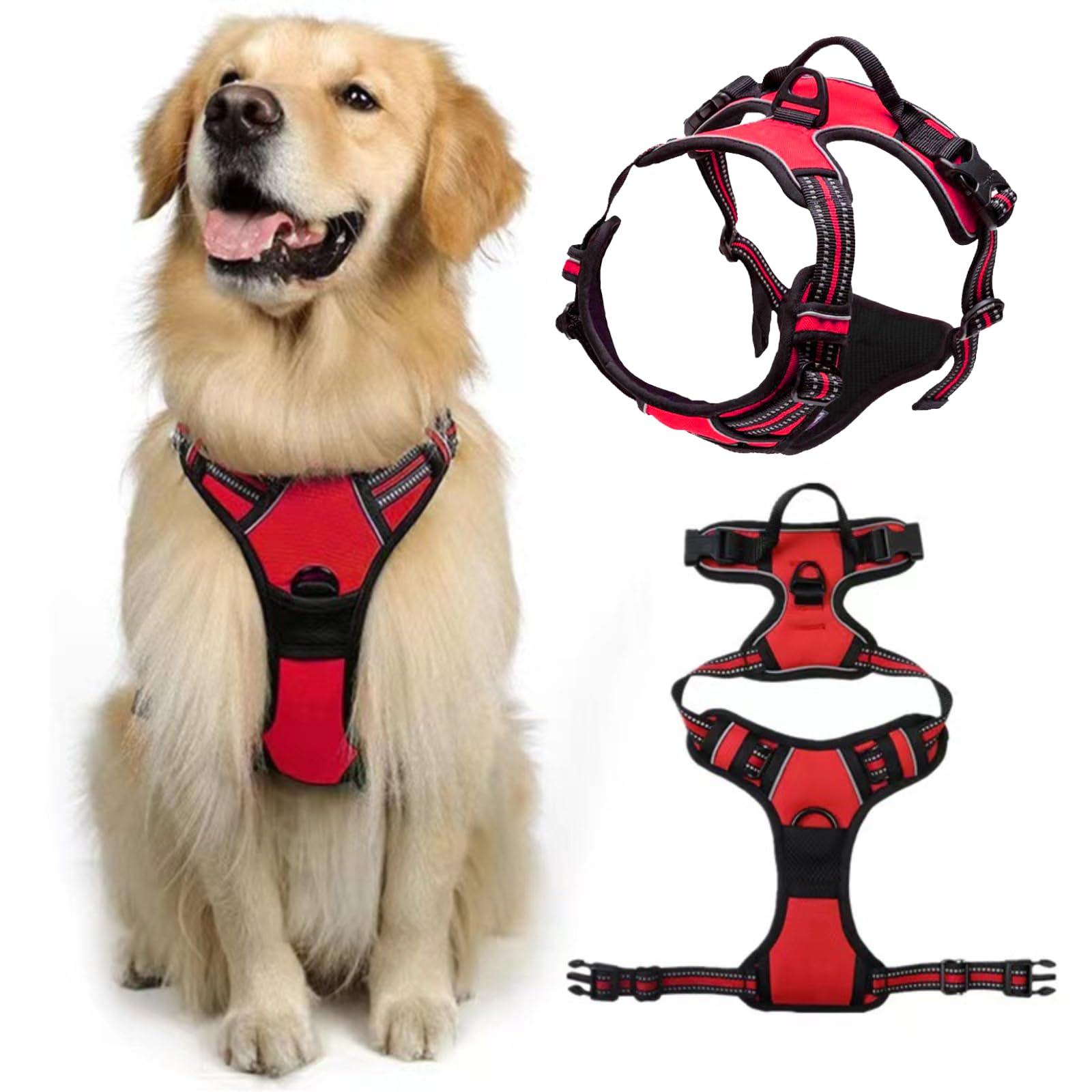 DKDDSSS Dog Harness Medium, Dog No Pull Pet Harness, Adjustable Soft Padded Pet Vest Harnesss, Easy Control Handle for Training or Walking, Re