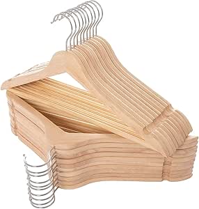 ELONG HOME Solid Wooden Hangers 20 Pack, Wood Suit Hangers with Extra Smooth Finish, Precisely Cut Notches and Chrome Swivel Hook, Wooden Clothes Hangers for Shirt Coat Jacket Dress, Natural