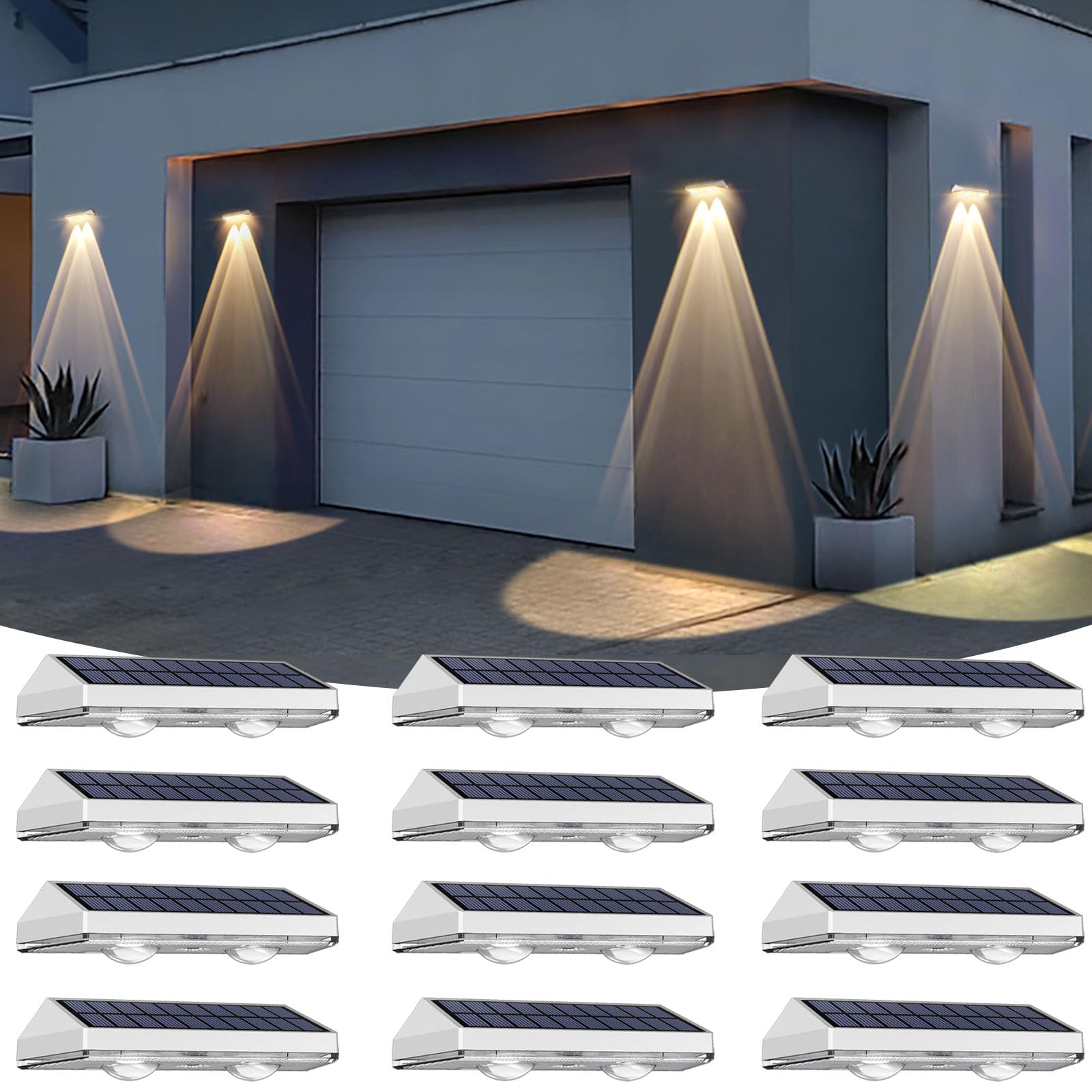 Photo 1 of 12 Pack Solar Fence Lights Outdoor Waterproof LED - 3000/4000/6000K 3 Mode, IP65 Waterproof Fence Lights Solar Powered, Solar Wall Lights for Outside, Backyard/Step/Patio/Deck Fence/Stair Railings