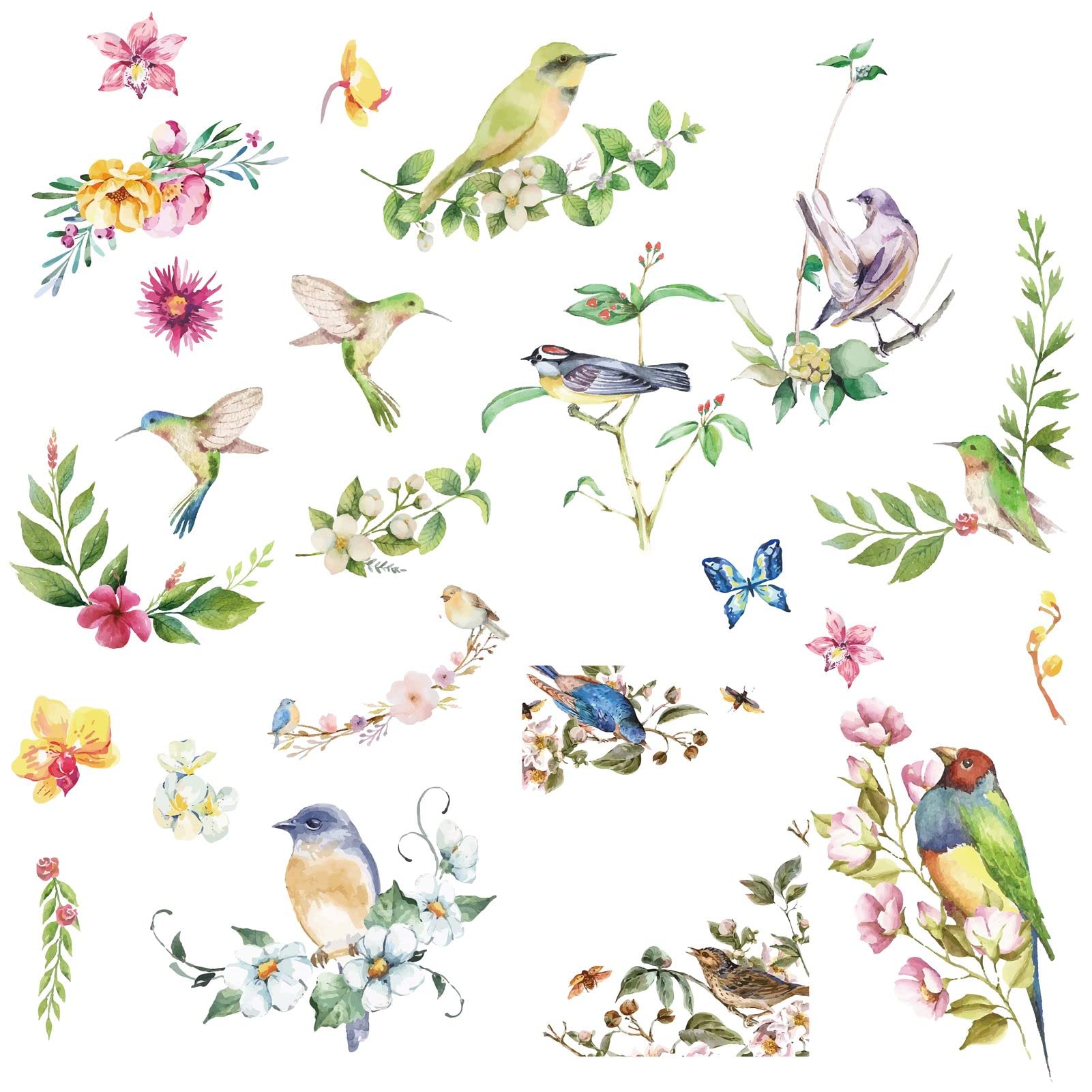 CRASPIRE 8 Sheets Birds on Tree Branch Wall Stickers Spring Blossom Flower Wall Decals Waterproof Removable Vinyl Window Clings Stickers Art Decorations for Bedroom Living Room