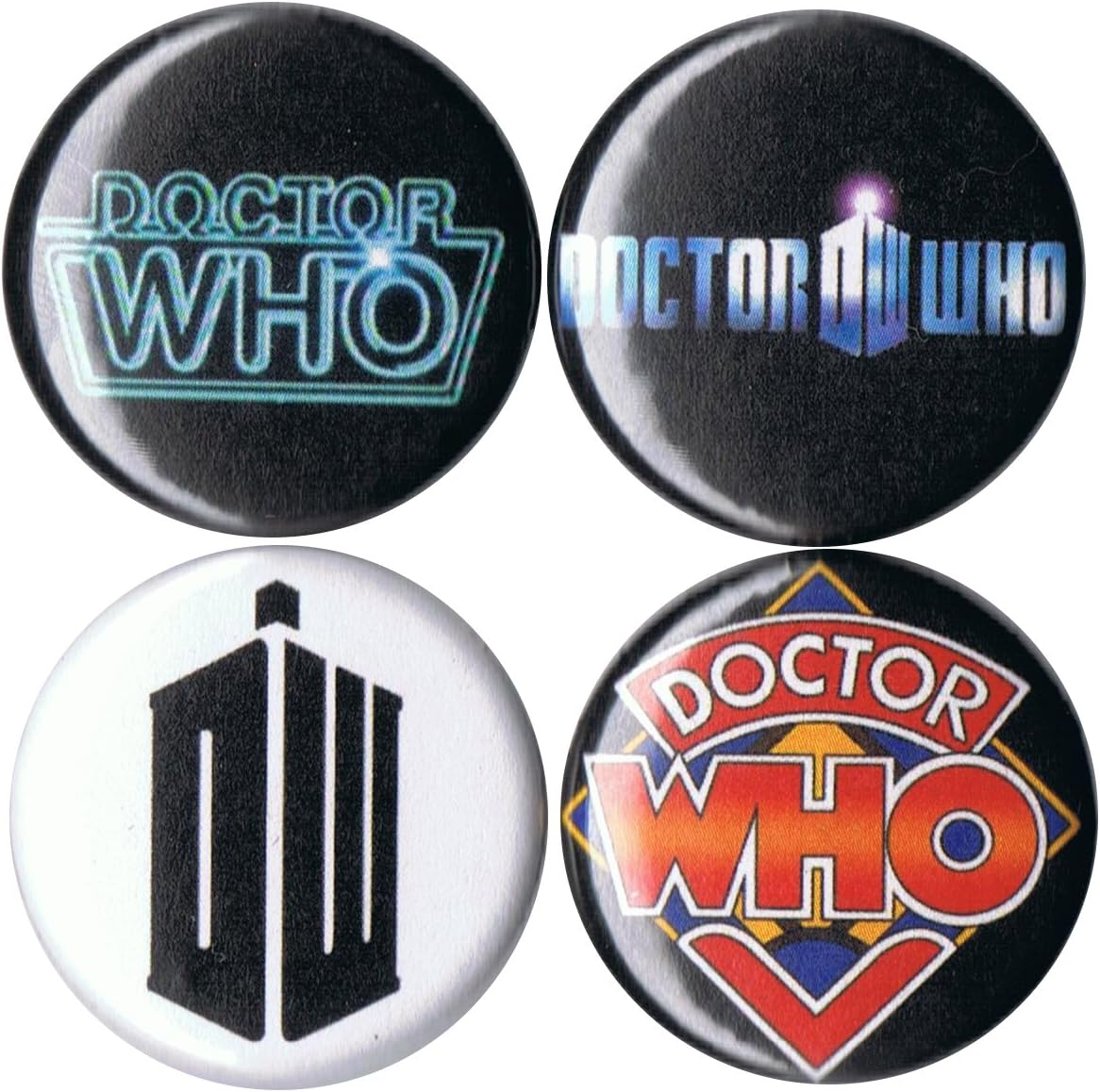 Set of 4 Doctor Who 1" pins/buttons/badges