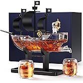 Kollea Pirate Ship Whiskey Decanter Gift Set with 2 Glasses | Handcrafted 36.5 oz Liquor Dispenser with Tap, 2 Barrel Glasses, Unique Sailor & Captain Gifts for Men, Dad, Husband, Brother