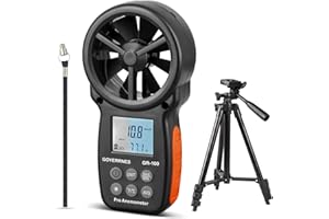 Handheld Anemometer with Tripod, Digital Wind Speed Meter for Air Flow Velocity Wind Temperature, Portable Wind Speed CFM Gau