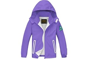 WICKHAM Boys Girls Waterproof Rain Jacket Detachable Hood Lightweight Raincoats for Kids Windbreaker Coat