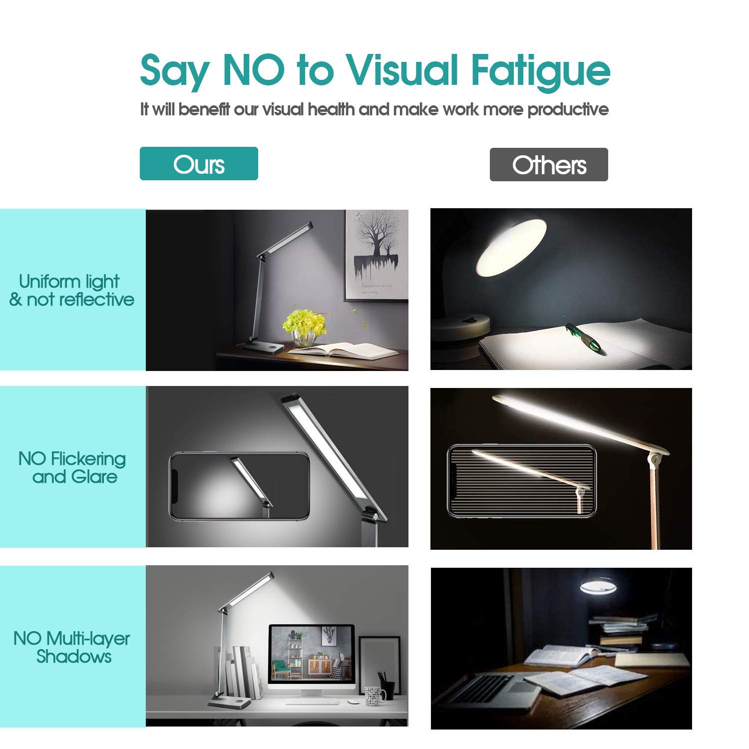 LED Desk Lamp, FXQ Aluminum Stepless Dimming Desk Lamp, Table Lamp with 2.4A Faster Charging Function, Smart Sleeping Mode and Light Memory Function for Ofifice, Reading Room and Beadroom, Grey