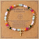 Annpro Beaded Cross Bracelet for Women Men,Handmade Adjustable Natural Beads Bracelets Religious Catholic Bracelet Faith Inspirational Elastic Rope Protection Pray Jewelry