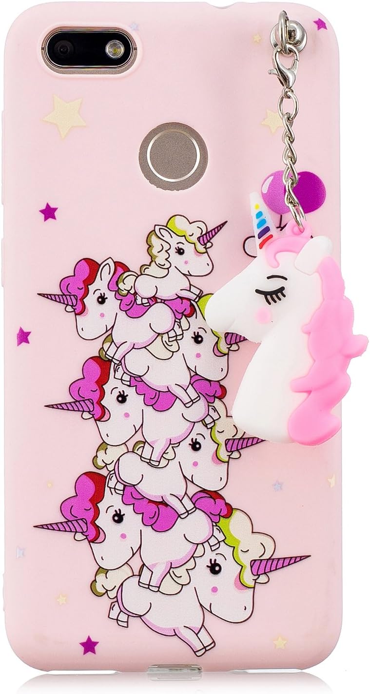 IJIA Case Cover for Huawei Y6 Pro 2017 / Huawei P9 Lite Mini (5.0"), Pure Pink Magical Animal TPU Soft Silicone Skin Protection Fashion Phone Back Shell-Unicorn Pendant Ornament (FD57)