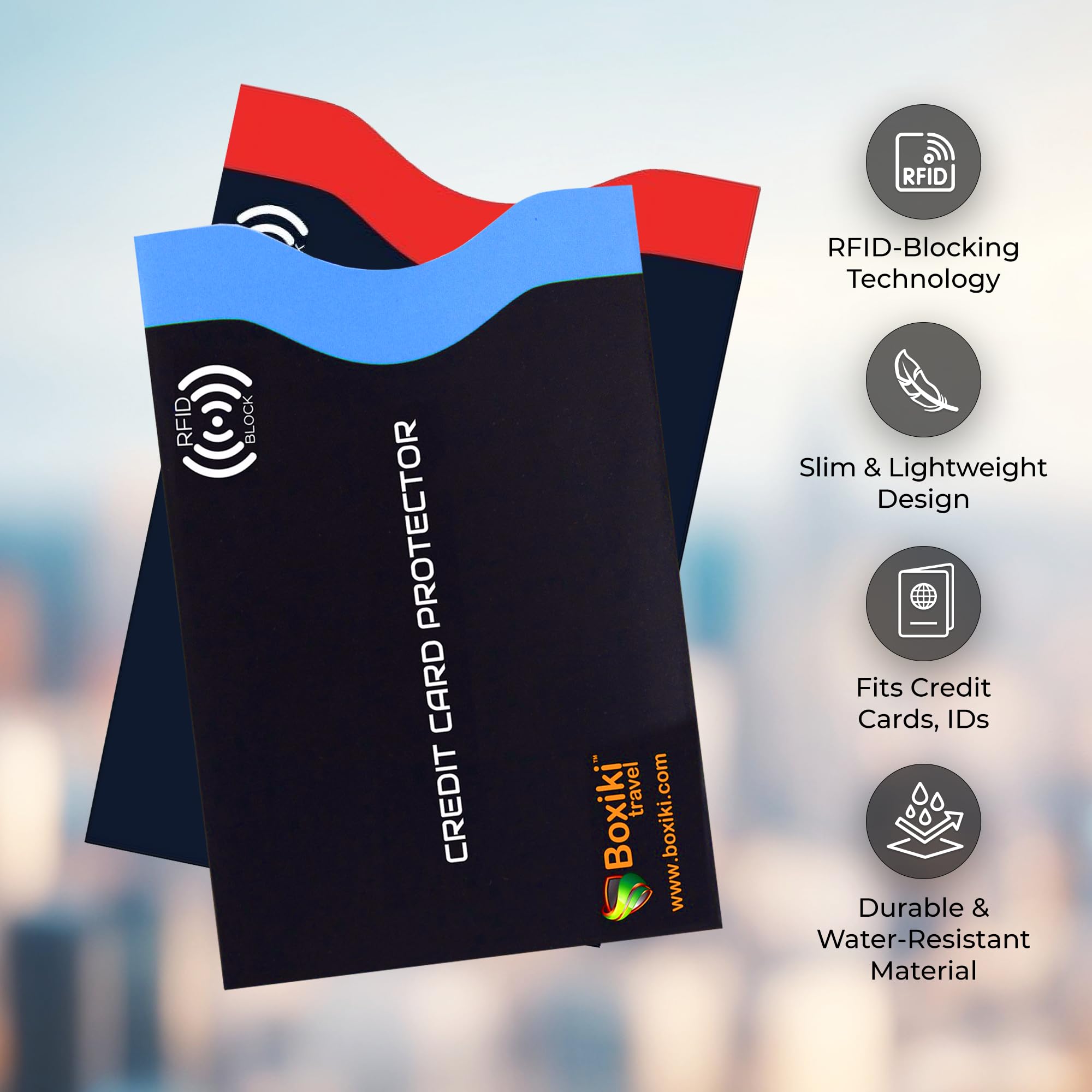 Boxiki Travel Boxiki Travel RFID Blocking Sleeves, Set with Color Coding | Identity Theft Prevention RFID Blocking Envelopes Set of 12 Credit Card Sleeves (Navy Blue)