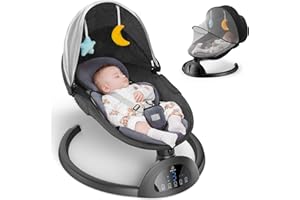 Bimuva Bluetooth Electric Baby Swing and Portable Bouncer with Music Speaker, 5 Sway Speeds, 3 Seat Positions, and Remote Control for Indoor Use, Infants to Toddlers, Boy & Girl