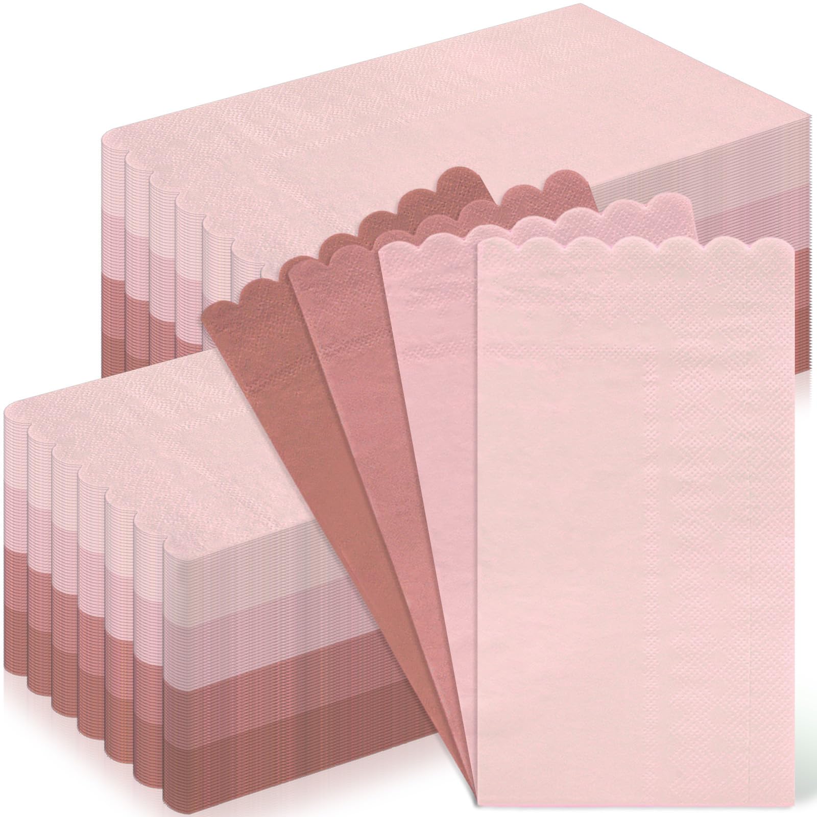 Photo 1 of Whaline 200Pcs Dusty Pink Guest Napkins Disposable Scalloped Paper Dinner Napkin Party Decorative Hand Napkin Towel for Wedding Bridal Shower Birthday Celebration Party Supplies Table Decor