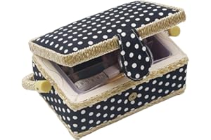(Black Polka Dot) - Sewing Basket Kit Sewing Box with Mini Sewing Accessories for Kids, Small (Black Polka Dot)