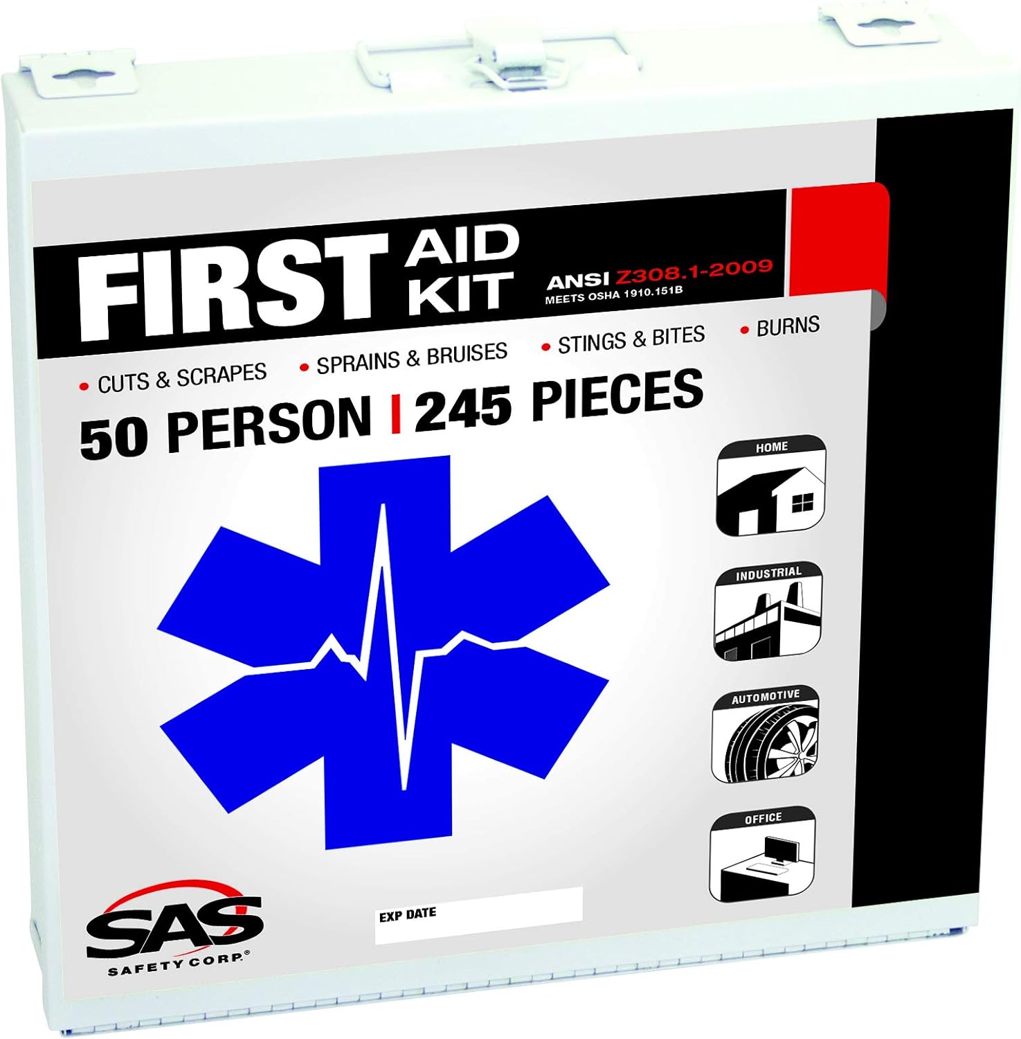 SAS Safety 6050-01 50-Person First-Aid Kit, Metal Box, 50 Person: Home Improvement