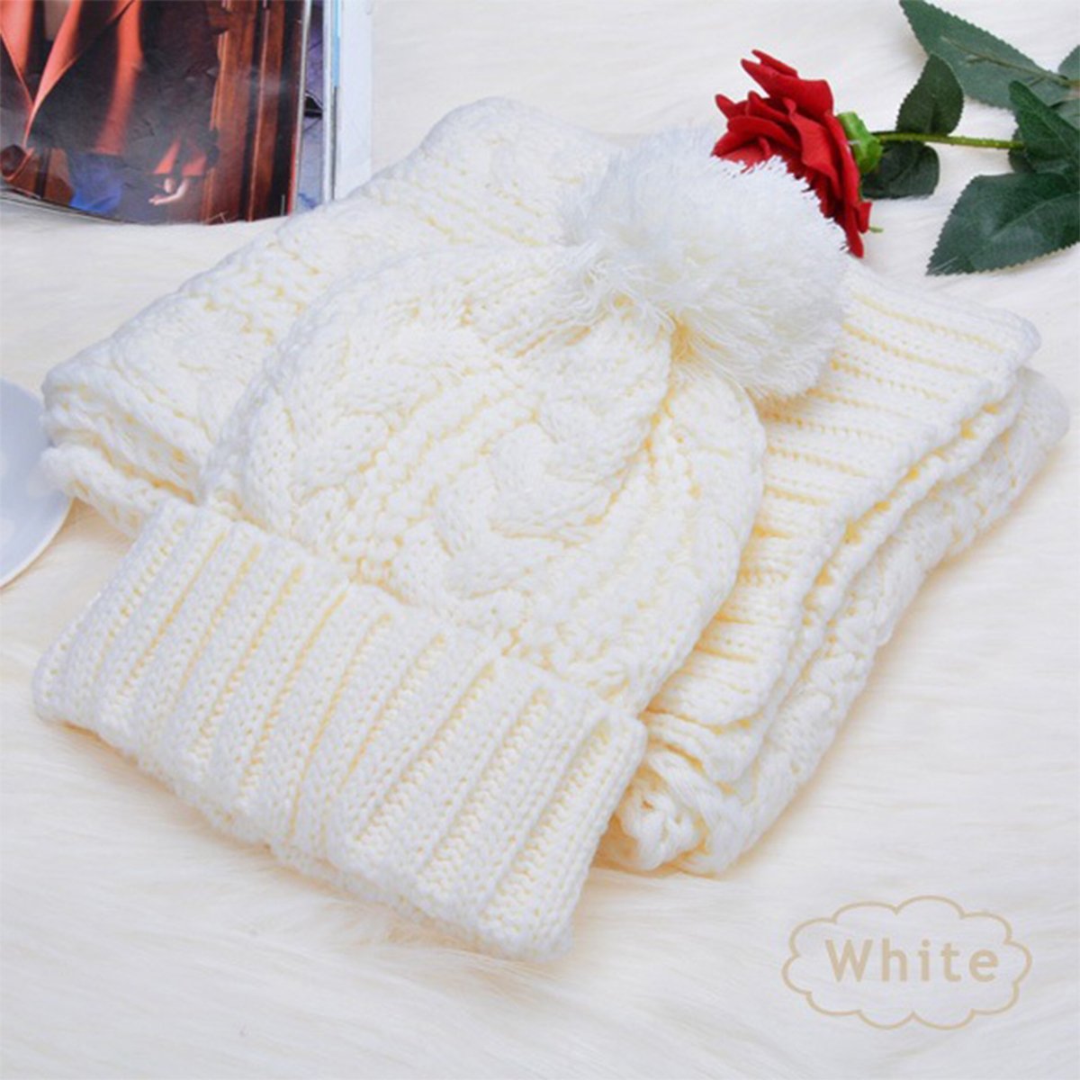 BB&KK 2 in 1 Women Soft Warm Thick Cable Knitted Hat Scarf Winter Set BB&KK 2 in 1 Women Soft Warm Thick Cable Knitted Hat Scarf Winter Set
