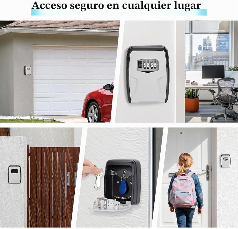 Caixa de Chaves com Código de 4 Dígitos, Grande Caixa de Chaves de Parede, Cofre de Chaves Exterior, Proteção Resistente e Impermeável para Casa, Garagem, Escritório e Jardim — foto 7 de 7