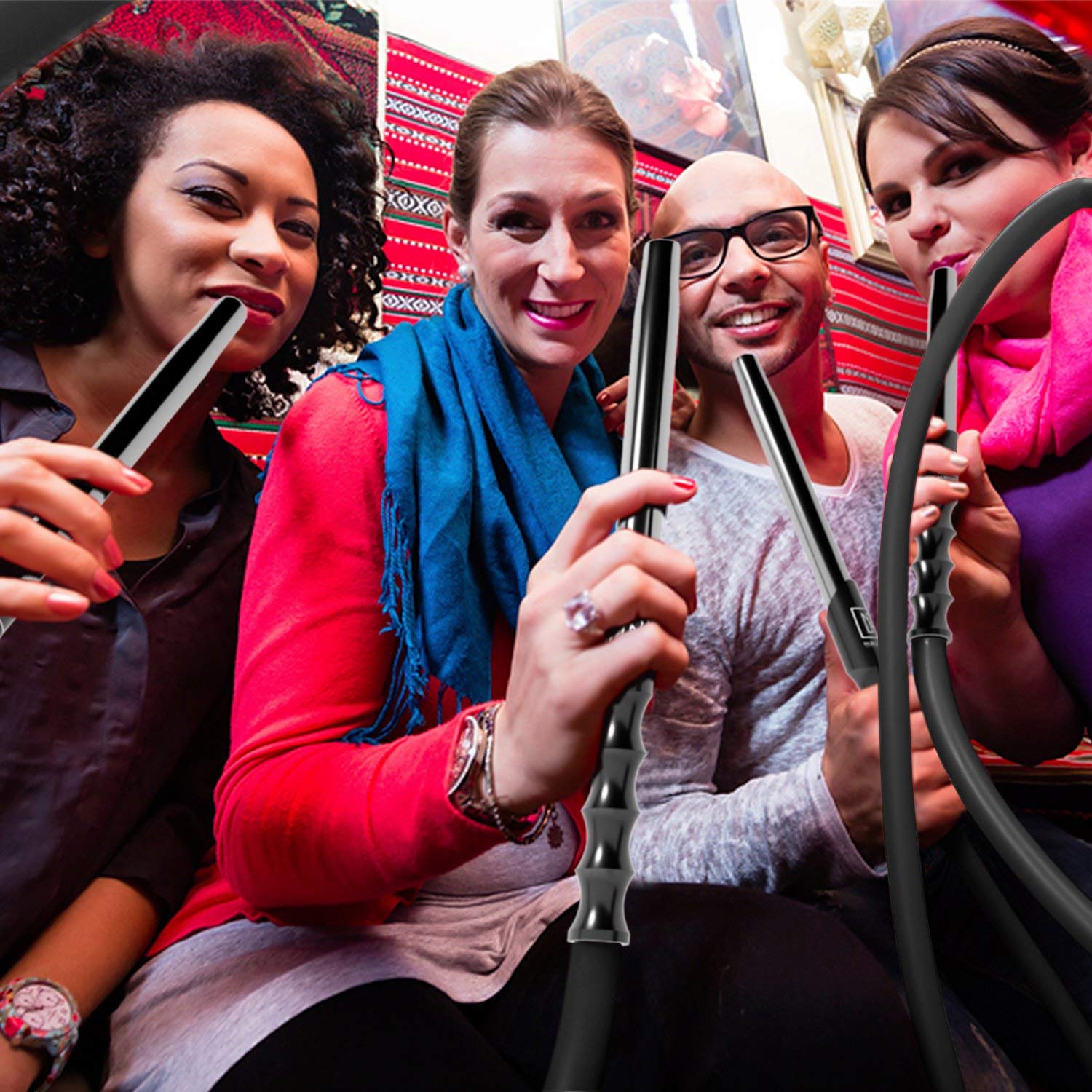 Premium Hookah Hose with Aluminum Mouthpiece - 59 inch Long Silicone Water Pipe Hose, Washable, with 15 inch Easy-Grip Handle 2-Part Mouthpiece - Modern Design, Won\'t Rust or Ghost + Free E-Book