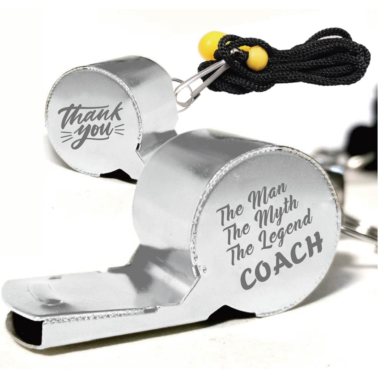 CREATCABIN Sports Whistles With Lanyard Stainless Steel Whistle Loud Crisp Sound Gifts for Coach Referees Teachers- The Man, The Myth, The Legend Coach, Thank You